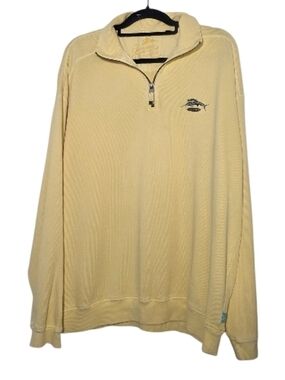 Tommy Bahama Yellow Quarter-Zip Lobg Sleeve Men's Sweater Size XL